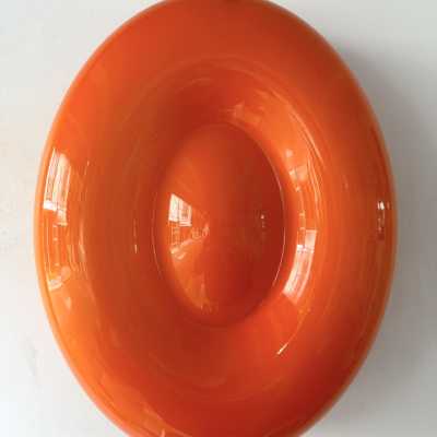 Pair of Bonbon sconces in orange Murano glass by Vistosi. Italy 2000. Original publisher's label. in the style of Fabbian, Venini, Veronese, La Murrina, Aldo Nason, Stilnovo, Joe Colombo, Arteluce, Arredoluce, Lumi, Luci, Rggiani, Sciolari, Werner Pantone, Luigi Colani, Raak, Angelo Lelii, Angelo Brotto, Esperia mid- century modern space brass metal stainless steel wood floor lamp chandelier pendant lightning wall light