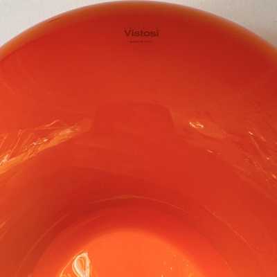 Pair of Bonbon sconces in orange Murano glass by Vistosi. Italy 2000. Original publisher's label. in the style of Fabbian, Venini, Veronese, La Murrina, Aldo Nason, Stilnovo, Joe Colombo, Arteluce, Arredoluce, Lumi, Luci, Rggiani, Sciolari, Werner Pantone, Luigi Colani, Raak, Angelo Lelii, Angelo Brotto, Esperia mid- century modern space brass metal stainless steel wood floor lamp chandelier pendant lightning wall light