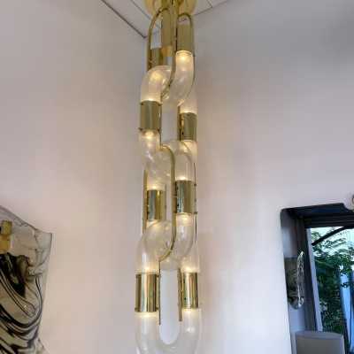 Chandelier or chain suspension in Murano glass and brass by Aldo Nason for Mazzega. Italy 1970s. in the style of Venini, Vistosi, La Murrina, Seguso, Carlo Nason, Poliarte, Esperia, Angelo Brotto, Stilnovo, Arteluce, Arredoluce, Artemide, Pierre Cardin, Lumi, Luci, Raak, Angelo Lelii, Francesco Bocola, Superstudio, Enrico Tronconi , Mario Bellini, Harvey Guzzini, Luigi Massoni, Martinelli, Fabio Lenci, Gio Ponti. metal stainless steel mid-century modern space pendant lightning floor lamp light