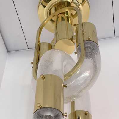 Chandelier or chain suspension in Murano glass and brass by Aldo Nason for Mazzega. Italy 1970s. in the style of Venini, Vistosi, La Murrina, Seguso, Carlo Nason, Poliarte, Esperia, Angelo Brotto, Stilnovo, Arteluce, Arredoluce, Artemide, Pierre Cardin, Lumi, Luci, Raak, Angelo Lelii, Francesco Bocola, Superstudio, Enrico Tronconi , Mario Bellini, Harvey Guzzini, Luigi Massoni, Martinelli, Fabio Lenci, Gio Ponti. metal stainless steel mid-century modern space pendant lightning floor lamp light