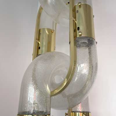 Chandelier or chain suspension in Murano glass and brass by Aldo Nason for Mazzega. Italy 1970s. in the style of Venini, Vistosi, La Murrina, Seguso, Carlo Nason, Poliarte, Esperia, Angelo Brotto, Stilnovo, Arteluce, Arredoluce, Artemide, Pierre Cardin, Lumi, Luci, Raak, Angelo Lelii, Francesco Bocola, Superstudio, Enrico Tronconi , Mario Bellini, Harvey Guzzini, Luigi Massoni, Martinelli, Fabio Lenci, Gio Ponti. metal stainless steel mid-century modern space pendant lightning floor lamp light