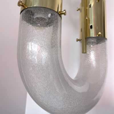 Chandelier or chain suspension in Murano glass and brass by Aldo Nason for Mazzega. Italy 1970s. in the style of Venini, Vistosi, La Murrina, Seguso, Carlo Nason, Poliarte, Esperia, Angelo Brotto, Stilnovo, Arteluce, Arredoluce, Artemide, Pierre Cardin, Lumi, Luci, Raak, Angelo Lelii, Francesco Bocola, Superstudio, Enrico Tronconi , Mario Bellini, Harvey Guzzini, Luigi Massoni, Martinelli, Fabio Lenci, Gio Ponti. metal stainless steel mid-century modern space pendant lightning floor lamp light