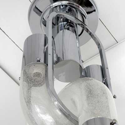 Chandelier suspension pendant lightning chain in Murano glass and chromed metal by Aldo Nason for Mazzega. Italy 1970s. in the style of Venini, Vistosi, La Murrina, Seguso, Carlo Nason, Poliarte, Esperia, Angelo Brotto, Stilnovo, Arteluce, Arredoluce, Artemide, Pierre Cardin, Lumi, Luci, Raak, Angelo Lelii, Francesco Bocola, Superstudio, Enrico Tronconi , Mario Bellini, Harvey Guzzini, Luigi Massoni, Martinelli, Fabio Lenci, Gio Ponti. brass stainless steel mid-century modern space age lamps sconces