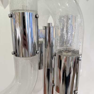 Chrome Metal and Murano Glass Chain Floor Lamp by Aldo Nason for Mazzega. Italy 1970. in the style of Carlo Nason, Venini, Vistosi, La Murrina, Hollywood Regency, Poliarte, Stilnovo, Arteluce, Artemide, Esperia, Veronese. lamp chandelier sconces brass pendant lightning italy 1980 1960 mid-century modern space age