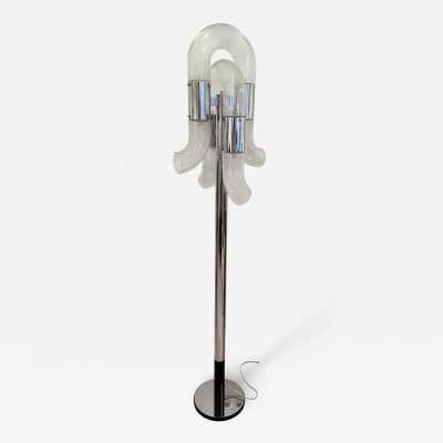 Chrome Metal and Murano Glass Chain Floor Lamp by Aldo Nason for Mazzega. Italy 1970. in the style of Carlo Nason, Venini, Vistosi, La Murrina, Hollywood Regency, Poliarte, Stilnovo, Arteluce, Artemide, Esperia, Veronese. lamp chandelier sconces brass pendant lightning italy 1980 1960 mid-century modern space age
