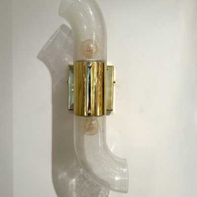 Pair of chain sconces in brass and murano glass by Aldo Nason for Mazzega. Italy 1970. in the style of Venini, Vistosi, La Murrina, Seguso, Carlo Nason, Poliarte, Esperia, Angelo Brotto, Stilnovo, Arteluce, Arredoluce, Artemide, Pierre Cardin, Lumi, Luci, Raak, Angelo Lelii, Francesco Bocola, Superstudio , Enrico Tronconi, Mario Bellini, Harvey Guzzini, Luigi Massoni, Martinelli, Fabio Lenci, Gio Ponti. sconces chandelier lamp lightning floor lamp metal chrome mid-century modern space age italy