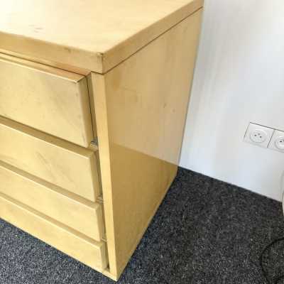 Chest of drawers in parchment and brass by Aldo Tura. Italy 1970. in the style of Renato Zevi, Romeo Rega, Maison Jansen, Willy Rizzo, Mario Sabot, Maison et Jardin Gallery, Dal Vera. goatskin mid-century modern metal inox lacquer wood coffee table end tables console