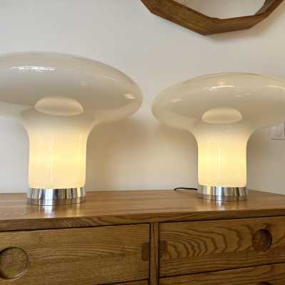 Pair of Lesbo lamps in Murano glass and metal by Angelo Mangiarotti for Artemide. Italy 1970. in the style of Venini, Vistosi, La Murrina, Seguso, Aldo Carlo Nason, Poliarte, Esperia, Angelo Brotto, Stilnovo, Arteluce, Arredoluce, Mazzega, Pierre Cardin, Lumi, Luci, Raak, Angelo Lelii, Francesco Bocola, Superstudio, Enrico Tronconi, Mario Bellini, Harvey Guzzini, Luigi Massoni, Martinelli, Fabio Lenci, Gio Ponti. mid-century modern space age brass italy