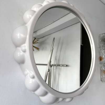 Pair of ceramic Atomo bubble mirrors by Antonio Cagianelli. Italy 2015. the artist is kept at the Museum of Decorative Arts in Paris. brass metal stainless steel wood mid-century modern space age