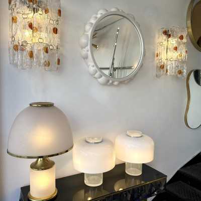 Pair of ceramic Atomo bubble mirrors by Antonio Cagianelli. Italy 2015. the artist is kept at the Museum of Decorative Arts in Paris. brass metal stainless steel wood mid-century modern space age