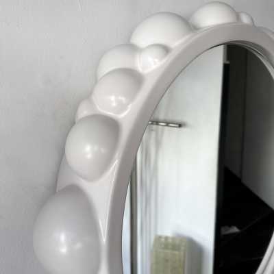 Pair of ceramic Atomo bubble mirrors by Antonio Cagianelli. Italy 2015. the artist is kept at the Museum of Decorative Arts in Paris. brass metal stainless steel wood mid-century modern space age