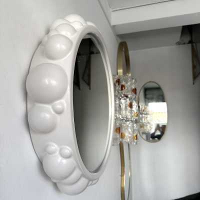 Pair of ceramic Atomo bubble mirrors by Antonio Cagianelli. Italy 2015. the artist is kept at the Museum of Decorative Arts in Paris. brass metal stainless steel wood mid-century modern space age