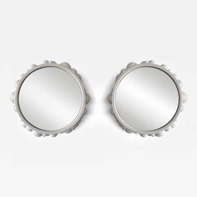 Pair of ceramic Atomo bubble mirrors by Antonio Cagianelli. Italy 2015. the artist is kept at the Museum of Decorative Arts in Paris. brass metal stainless steel wood mid-century modern space age