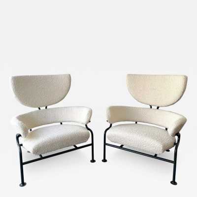 Pair of PL19 armchairs in lacquered metal and bouclé fabrics by Franco Albini for Poggi. Italy 1960. in the style of Gio Ponti, Gianfranco Frattini, Cassina, Osvaldo Borsani, Joe Colombo, Vico Magistretti, Luisa Parisi, Mario Bellini, Tito Agnoli, Afra Tobia Carlo Scarpa, Luciano Frigerio, Sporiti, Marco Zanuso, Giulio Moscatelli, Formanova . slipper chairs brass stainless steel mid-century modern space age italy 1950 1970