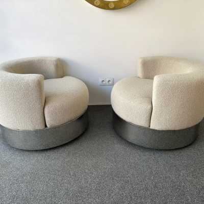Pair of Mala model armchairs by Franco Fraschini for the publisher Driade. Italy 1970. Reupholstered. From one of Driade's first historical collection "Programma 2 ricerche di design" year 1972. in the style of Gio Ponti, Gianfranco Frattini, 1970s Cassina, Osvaldo Borsani, Joe Colombo, Vico Magistretti, Ico Luisa Parisi, Mario Bellini, Tito Agnoli, Afra Tobia Carlo Scarpa, Luciano Frigerio, Sporiti, Marco Zanuso, Giulio Moscatelli, Formanova, Marzio Cecchi, Willy Rizzo. mid-century modern space