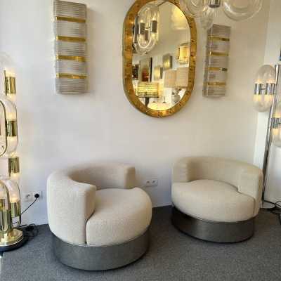 Pair of Mala model armchairs by Franco Fraschini for the publisher Driade. Italy 1970. Reupholstered. From one of Driade's first historical collection "Programma 2 ricerche di design" year 1972. in the style of Gio Ponti, Gianfranco Frattini, 1970s Cassina, Osvaldo Borsani, Joe Colombo, Vico Magistretti, Ico Luisa Parisi, Mario Bellini, Tito Agnoli, Afra Tobia Carlo Scarpa, Luciano Frigerio, Sporiti, Marco Zanuso, Giulio Moscatelli, Formanova, Marzio Cecchi, Willy Rizzo. mid-century modern space