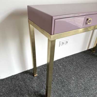 console table with drawers in parma lacquered wood and brass by Guy Lefèvre. France 1970 in the style of Maison Jansen, Mahey, Willy Rizzo, Mario Sabot, Charles. metal stainless steel mid-century modern space age hollywood regency side tables coffee table bar
