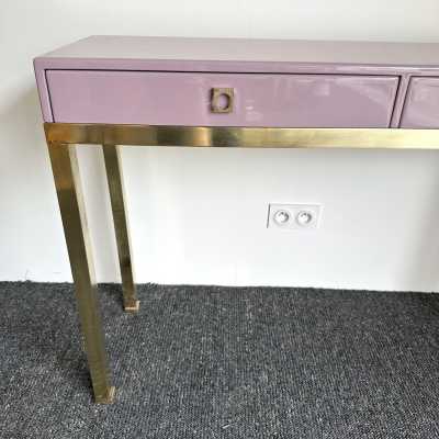 console table with drawers in parma lacquered wood and brass by Guy Lefèvre. France 1970 in the style of Maison Jansen, Mahey, Willy Rizzo, Mario Sabot, Charles. metal stainless steel mid-century modern space age hollywood regency side tables coffee table bar