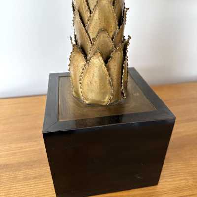 Pair of Mid-Century Modern Hollywood regency Iconic table or bedside lamps brass palm tree, black melamine base by Christian Techoueyres for Maison Jansen, one of the best model, nice patina. floor lamp 