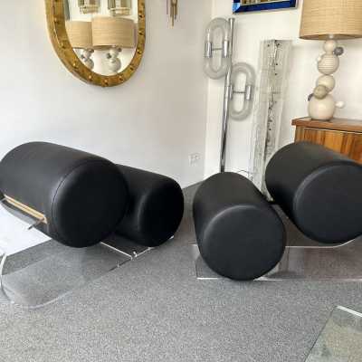 Very rare Pair of plexiglass, brass and leather armchairs by Marzio Cecchi. Italy 1970. in the style of Gio Ponti, Gianfranco Frattini, Cassina, Osvaldo Borsani, Joe Colombo, Vico Magistretti, Ico Luisa Parisi, Mario Bellini, Tito Agnoli, Afra Tobia Carlo Scarpa, Sporiti, Marco Zanuso, Giulio Moscatelli, Formanova. slipper chairs lounge mid-century modern space age italy 1960 1970 1980