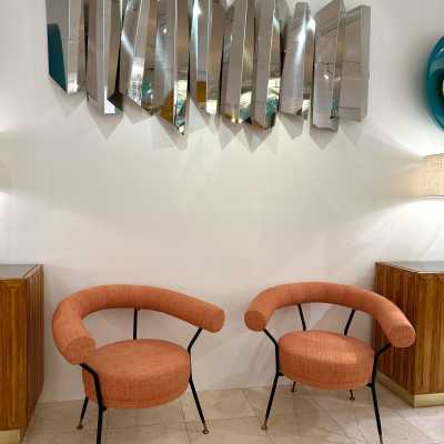 Pair of armchairs in black lacquered metal by Rito Valla for the publisher IPE Bologna. Italy 1950. reupholstered. in the style of Gio Ponti, Gianfranco Frattini, Cassina, Osvaldo Borsani, Joe Colombo, Vico Magistretti, Ico Luisa Parisi, Mario Bellini, Tito Agnoli, Afra Tobia Carlo Scarpa, Luciano Frigerio, Sporiti, Marco Zanuso, Giulio Moscatelli, Formanova.