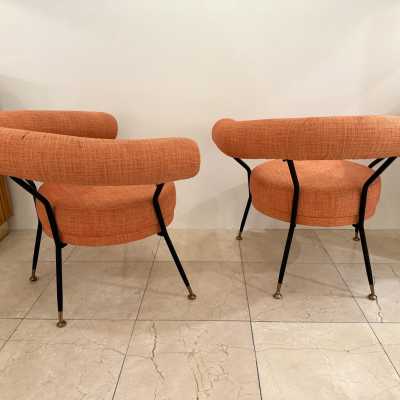 Pair of armchairs in black lacquered metal by Rito Valla for the publisher IPE Bologna. Italy 1950. reupholstered. in the style of Gio Ponti, Gianfranco Frattini, Cassina, Osvaldo Borsani, Joe Colombo, Vico Magistretti, Ico Luisa Parisi, Mario Bellini, Tito Agnoli, Afra Tobia Carlo Scarpa, Luciano Frigerio, Sporiti, Marco Zanuso, Giulio Moscatelli, Formanova.