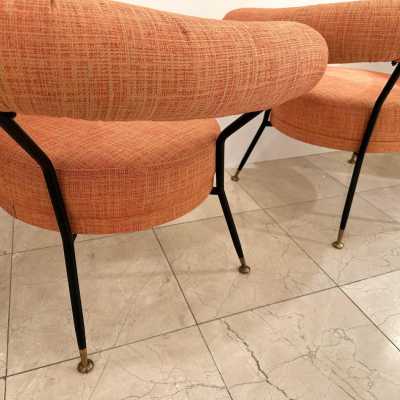 Pair of armchairs in black lacquered metal by Rito Valla for the publisher IPE Bologna. Italy 1950. reupholstered. in the style of Gio Ponti, Gianfranco Frattini, Cassina, Osvaldo Borsani, Joe Colombo, Vico Magistretti, Ico Luisa Parisi, Mario Bellini, Tito Agnoli, Afra Tobia Carlo Scarpa, Luciano Frigerio, Sporiti, Marco Zanuso, Giulio Moscatelli, Formanova.