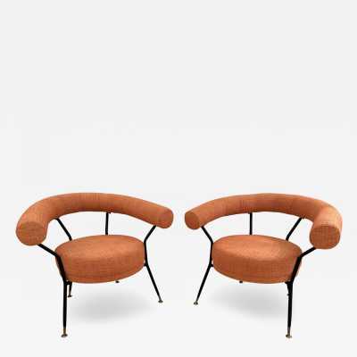 Pair of armchairs in black lacquered metal by Rito Valla for the publisher IPE Bologna. Italy 1950. reupholstered. in the style of Gio Ponti, Gianfranco Frattini, Cassina, Osvaldo Borsani, Joe Colombo, Vico Magistretti, Ico Luisa Parisi, Mario Bellini, Tito Agnoli, Afra Tobia Carlo Scarpa, Luciano Frigerio, Sporiti, Marco Zanuso, Giulio Moscatelli, Formanova.