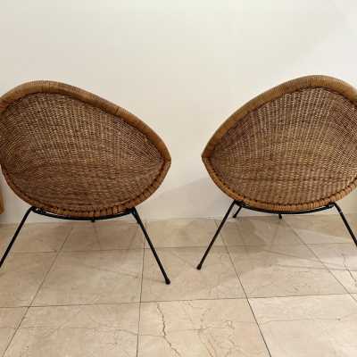 Pair of rattan and black lacquered metal armchairs by Roberto Mango. Italy 1950. in the style of Janine Abraham, Mathieu Matégot, Vivai Del Sud, Maison Jansen, Galerie Maison et Jardin, Gio Ponti, Gianfranco Frattini, Cassina, Osvaldo Borsani, Joe Colombo, Vico Magistretti, Luisa Parisi, Mario Bellini , Tito Agnoli, Afra Tobia Carlo Scarpa, Luciano Frigerio, Sporiti, Marco Zanuso, Giulio Moscatelli, Formanova. mid-century modern italy 1970 brass wood