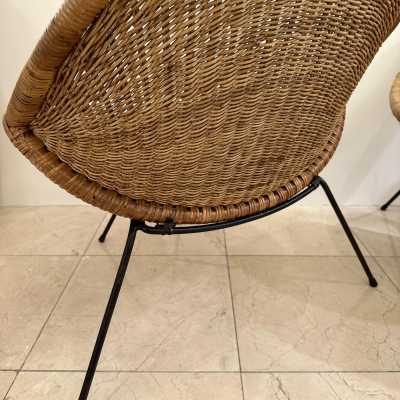 Pair of rattan and black lacquered metal armchairs by Roberto Mango. Italy 1950. in the style of Janine Abraham, Mathieu Matégot, Vivai Del Sud, Maison Jansen, Galerie Maison et Jardin, Gio Ponti, Gianfranco Frattini, Cassina, Osvaldo Borsani, Joe Colombo, Vico Magistretti, Luisa Parisi, Mario Bellini , Tito Agnoli, Afra Tobia Carlo Scarpa, Luciano Frigerio, Sporiti, Marco Zanuso, Giulio Moscatelli, Formanova. mid-century modern italy 1970 brass wood