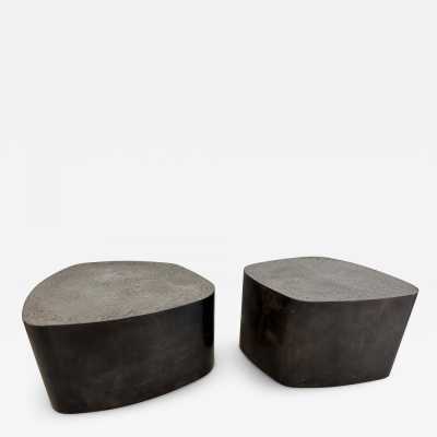 Pair of free-form pebble tables in patinated steel and concrete by Stéphane Ducatteau. France 2000. signed and dated 2008 contemporary mid-century modern design brutalist brass iron metal stainless steel side tables