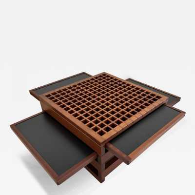 modular coffee table in wood and Formica by Bernard Vuarnesson. France 1980 in the style of Pierre Jeanneret, Chandigarh, Le Corbusier, Jean Prouvé, Charlotte Perriand, Gio Ponti. mid-century modern italy 1970 console end tables