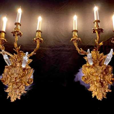 Pair of gilt bronze sconces head of a faun - CARPENTIER Antiquités