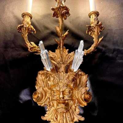 Pair of gilt bronze sconces head of a faun - CARPENTIER Antiquités