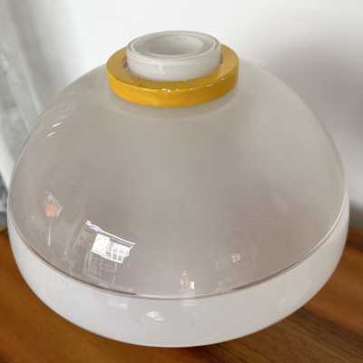Mid-Century Modern Space Age Pair of mushroom table or bedside lamps Murano glass and yellow lacquered metal details by F. Fabbian. Famous design like Carlo Aldo Nason for Mazzega, Venini, Vistosi, La Murrina, Poliarte, Stilnovo, Arteluce, Arredoluce, Angelo Brotto for Esperia, Fontana Arte, Cristal Art. brass metal wood 1960s 1950s