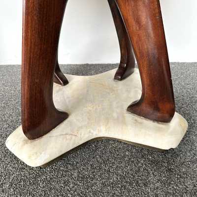 Mid-Century Modern Pair of stools in wood, brass and marble base. New upholstery looped fabric. Famous design like Pier Luigi Colli, Mascagni, Cesare Lacca, Vittorio Dassi, Osvaldo Borsani, Gianfranco Frattini, Ico Parisi, Gio Ponti, Cassina, Carlo de Carli, Fontana Arte. brass, metal, 1960s 1970s 1980s space age