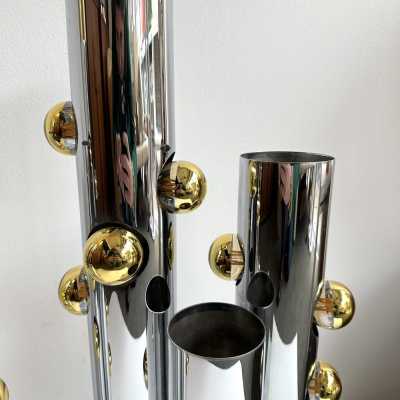 Mid-Century Modern Space Age Impressive and extremely decorative sculpture pair of or set of 2 table or bedside lamps by the Italian design manufacture OMA. Famous like Aldo Nason, Poliarte, Esperia, Angelo Brotto, Stilnovo, Arteluce, Arredoluce, Artemide, Pierre Cardin, Lumi, Luci, Raak, Angelo Lelii, Francesco Bocola, Superstudio, Enrico Tronconi, Mario Bellini, Harvey Guzzini, Luigi Massoni, Martinelli , Fabio Lenci, Gio Ponti, Sciolari, Willy Rizzo, Reggiani, brass metal wood 1960s 1950s wall sconces