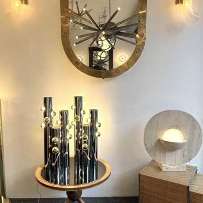 Mid-Century Modern Space Age Impressive and extremely decorative sculpture pair of or set of 2 table or bedside lamps by the Italian design manufacture OMA. Famous like Aldo Nason, Poliarte, Esperia, Angelo Brotto, Stilnovo, Arteluce, Arredoluce, Artemide, Pierre Cardin, Lumi, Luci, Raak, Angelo Lelii, Francesco Bocola, Superstudio, Enrico Tronconi, Mario Bellini, Harvey Guzzini, Luigi Massoni, Martinelli , Fabio Lenci, Gio Ponti, Sciolari, Willy Rizzo, Reggiani, brass metal wood 1960s 1950s wall sconces