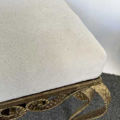 Large version of Pair of stools, poufs or ottomans by Pier Luigi Colli. Hammered wrought iron and gold leaf. Fully upholstered with alpaca mohair fabric. Famous design like Maison Jansen, Baguès, Gilbert Poillerat, Raymond Subes, Thibier, Art Deco, Maison Ramsey. mid-century modern brutalist metal brass wood 1970s 1960s
