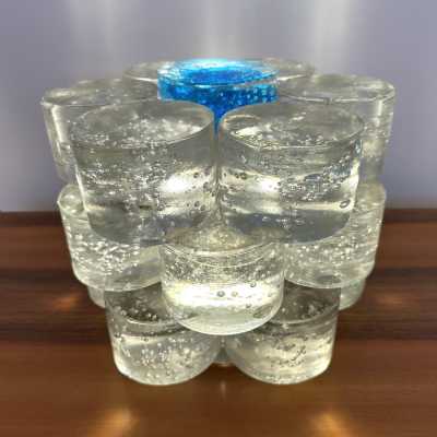 Large Mid-Century Modern space age round cube lamp design by the Italian manufacture Poliarte. Pressed bubble glass with blue detail. Famous editor manufacture like Venini, Vistosi, La Murrina, Seguso, Aldo Nason, Carlo Aldo Nason for Mazzega, Stilnovo, Arteluce, Arredoluce, Artemide, Pierre Cardin, Lumi, Luci, RAAK, Angelo Lelii, Francesco Bocola, Superstudio, Enrico Tronconi, Mario Bellini, Harvey Guzzini, Luigi Massoni, Martinelli, Fabio Lenci, Gio Ponti.