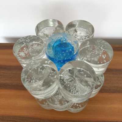 Large Mid-Century Modern space age round cube lamp design by the Italian manufacture Poliarte. Pressed bubble glass with blue detail. Famous editor manufacture like Venini, Vistosi, La Murrina, Seguso, Aldo Nason, Carlo Aldo Nason for Mazzega, Stilnovo, Arteluce, Arredoluce, Artemide, Pierre Cardin, Lumi, Luci, RAAK, Angelo Lelii, Francesco Bocola, Superstudio, Enrico Tronconi, Mario Bellini, Harvey Guzzini, Luigi Massoni, Martinelli, Fabio Lenci, Gio Ponti.