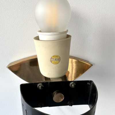 Mid-Century Modern wall lights lamps sconces in white perspex lucite metacrylate, black painted lacquered metal and brass. Original Stilnovo tag. Famous design like Reggiani, Sciolari, Francesco Buzzi Ceriani, Angelo Brotto for Esperia, Aldo Carlo Nason for Mazzega, Venini, Vistosi, La Murrina, Toni Zuccheri, Fontana Arte, Artemide, Arteluce, Arredoluce, Luigi Caccia Dominioni. space age bronze metal wood 1970s 1050s