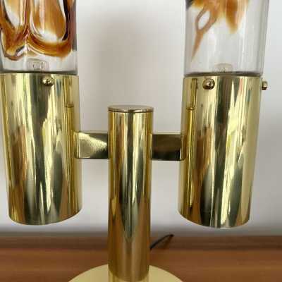 Mid-Century Modern Space Age pair of or set of 2 table lamps by Aldo Nason for the manufacture Mazzega. Brass and Blown Murano glass. Famous manufacture like Venini, Vistosi, La Murrina, Seguso, Carlo Nason, Poliarte, Esperia, Angelo Brotto, Stilnovo, Arteluce, Arredoluce, Artemide, Pierre Cardin, Lumi, Luci, Raak, Angelo Lelii, Francesco Bocola, Superstudio, Enrico Tronconi, Mario Bellini, Harvey Guzzini, Luigi Massoni, Martinelli, Fabio Lenci, Gio Ponti. metal bronze wood 1960s 1950s