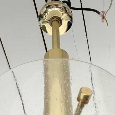 Mid-Century Modern Chandelier ceiling pendant light lightning fixture brass and bubble glass tube. Probably a German manufacturing for the Italian market during the 70s. In the mood of Venini, Vistosi, La Murrina, Seguso, Aldo Nason, Poliarte, Esperia, Angelo Brotto, Stilnovo, Arteluce, Arredoluce, Artemide, Pierre Cardin, Lumi, Luci, Raak, Angelo Lelii, Francesco Bocola, Superstudio, Enrico Tronconi , Mario Bellini, Harvey Guzzini, Luigi Massoni, Martinelli, Fabio Lenci, Gio Ponti, Reggiani, space age