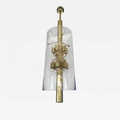 Mid-Century Modern Chandelier ceiling pendant light lightning fixture brass and bubble glass tube. Probably a German manufacturing for the Italian market during the 70s. In the mood of Venini, Vistosi, La Murrina, Seguso, Aldo Nason, Poliarte, Esperia, Angelo Brotto, Stilnovo, Arteluce, Arredoluce, Artemide, Pierre Cardin, Lumi, Luci, Raak, Angelo Lelii, Francesco Bocola, Superstudio, Enrico Tronconi , Mario Bellini, Harvey Guzzini, Luigi Massoni, Martinelli, Fabio Lenci, Gio Ponti, Reggiani, space age