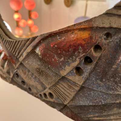 ceramic terracotta lava stone enameled sculpture wall mirror. In the mood of Claudio Pulli, Roger Capron, Borderie, Les Frères Cloutier, Mado Jolain, Les 2 Potiers, Georges Jouves, Ruelland, Les Argonautes. mid-century modern brutalist brass metal wood 1970s 1950s 1980s