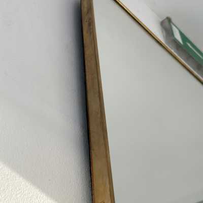 Extra large Mid-Century Modern brass frame mirror. Italian architect Gio Ponti placed this style of mirror in his interiors during the 1950s and 1960s. Same design period as Fontana Arte, Cristal Art, Pier Luigi Colli, Ico Parisi, Cesare Lacca, Franco Campo and Carlo Graffi, Osvaldo Borsani. bronze wood metal italian design