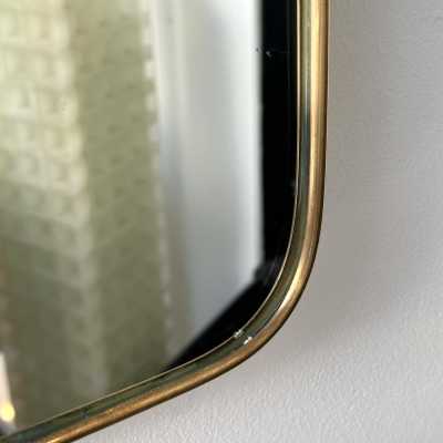 Extra large Mid-Century Modern brass frame mirror. Italian architect Gio Ponti placed this style of mirror in his interiors during the 1950s and 1960s. Same design period as Fontana Arte, Cristal Art, Pier Luigi Colli, Ico Parisi, Cesare Lacca, Franco Campo and Carlo Graffi, Osvaldo Borsani. bronze wood metal italian design