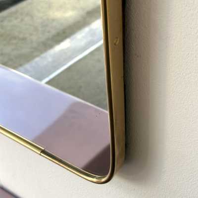 Extra large Mid-Century Modern brass frame mirror. Italian architect Gio Ponti placed this style of mirror in his interiors during the 1950s and 1960s. Same design period as Fontana Arte, Cristal Art, Pier Luigi Colli, Ico Parisi, Cesare Lacca, Franco Campo and Carlo Graffi, Osvaldo Borsani. bronze wood metal italian design