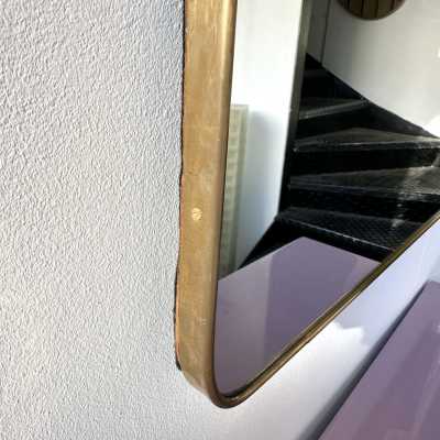 Extra large Mid-Century Modern brass frame mirror. Italian architect Gio Ponti placed this style of mirror in his interiors during the 1950s and 1960s. Same design period as Fontana Arte, Cristal Art, Pier Luigi Colli, Ico Parisi, Cesare Lacca, Franco Campo and Carlo Graffi, Osvaldo Borsani. bronze wood metal italian design